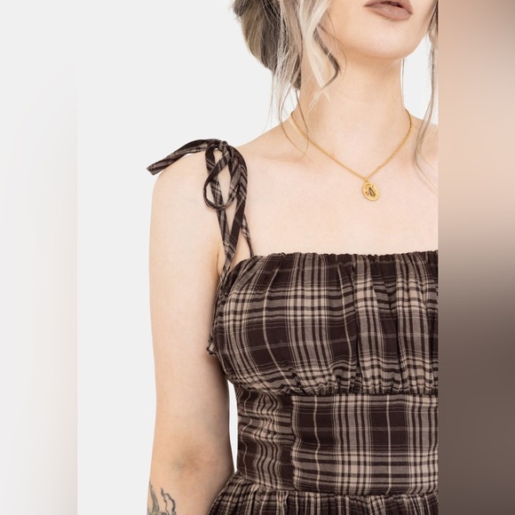 Disturbia Adra Check Cami Tie Strap Midi Dress US 12 / UK 16 - Picture 4 of 8